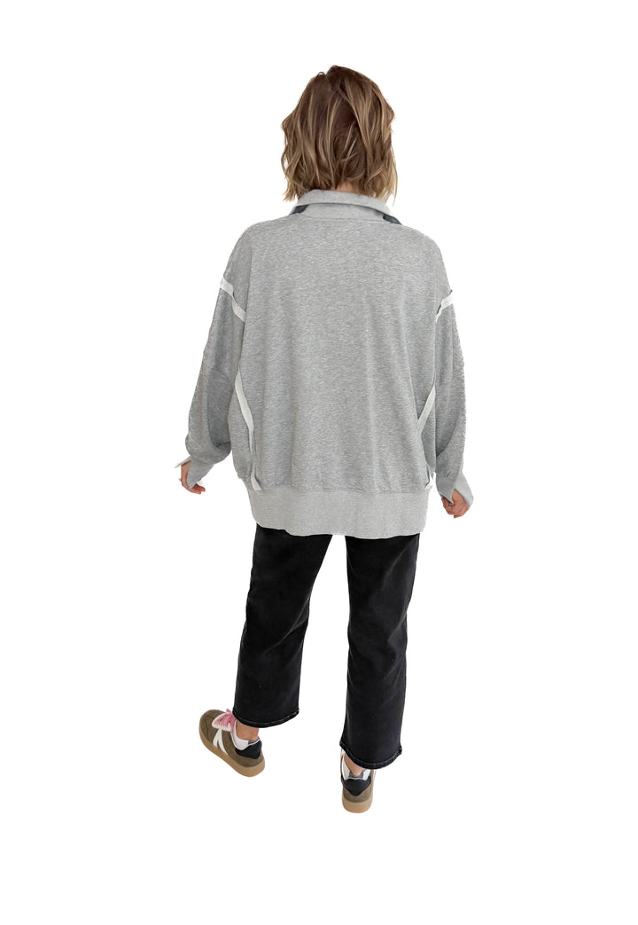 Nolan Snap Henley Pullover- HEATHER GREY