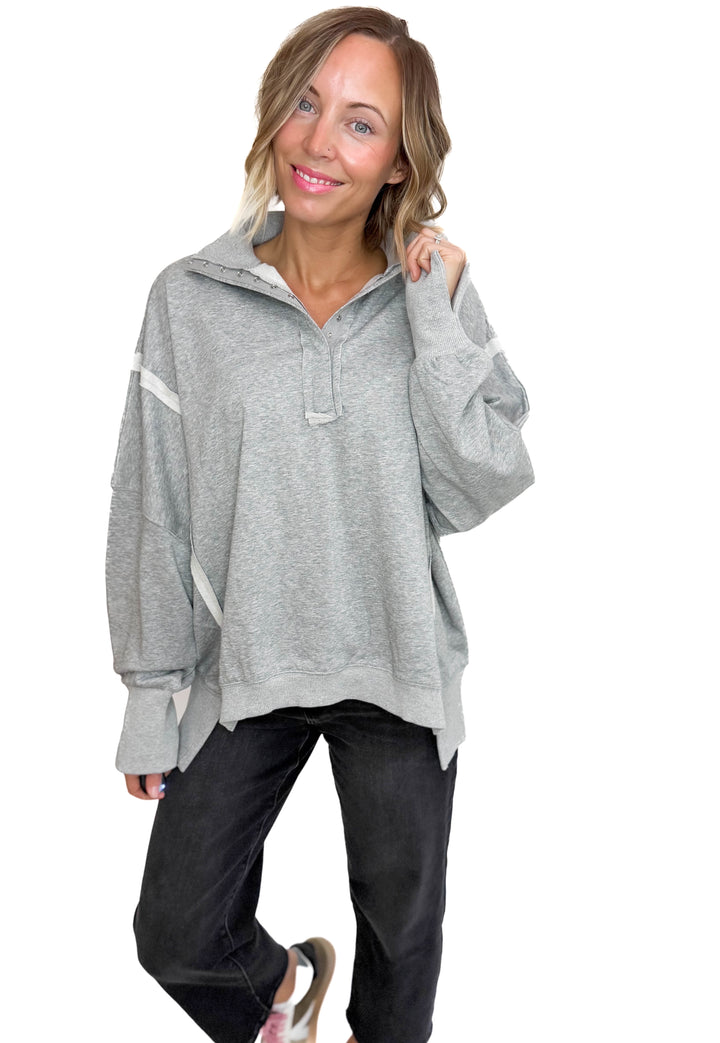 Nolan Snap Henley Pullover- HEATHER GREY