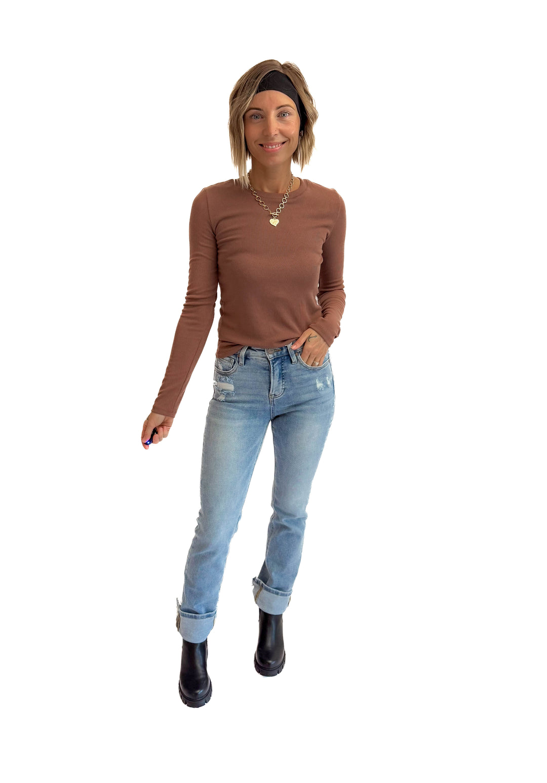 RISEN Carrie High Rise Straight Leg Tummy Control Jeans- MEDIUM WASH