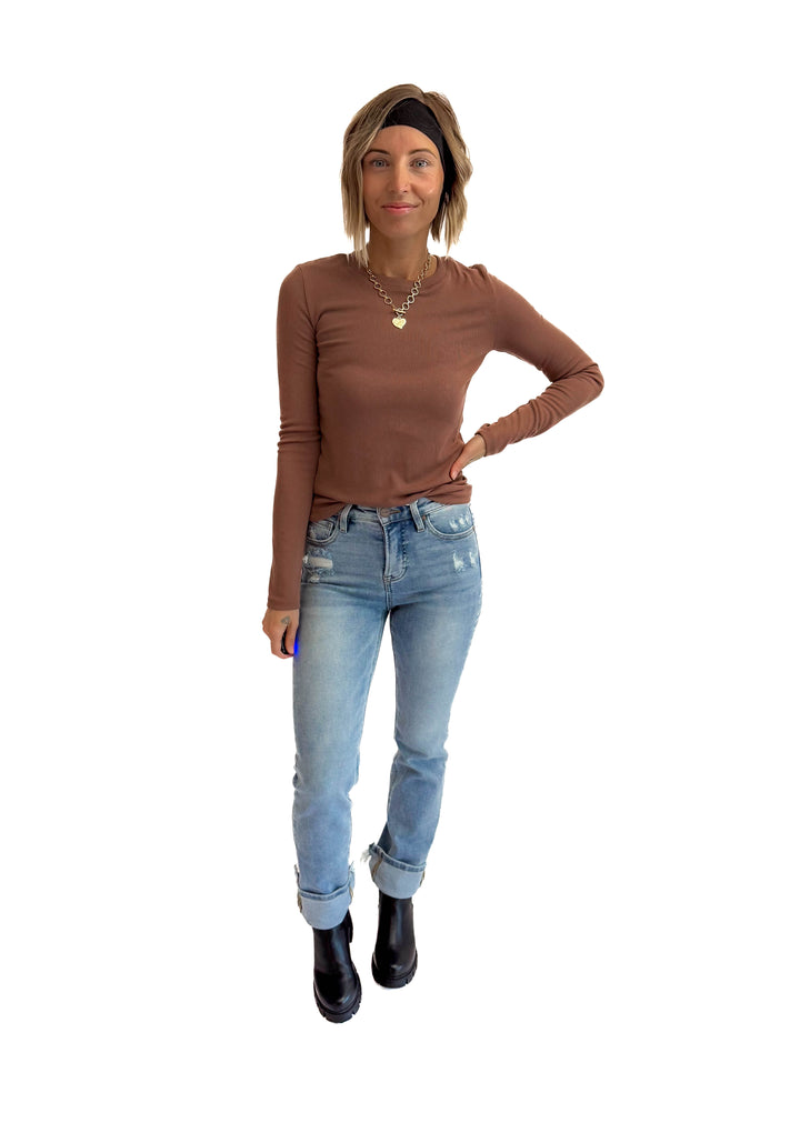 RISEN Carrie High Rise Straight Leg Tummy Control Jeans- MEDIUM WASH