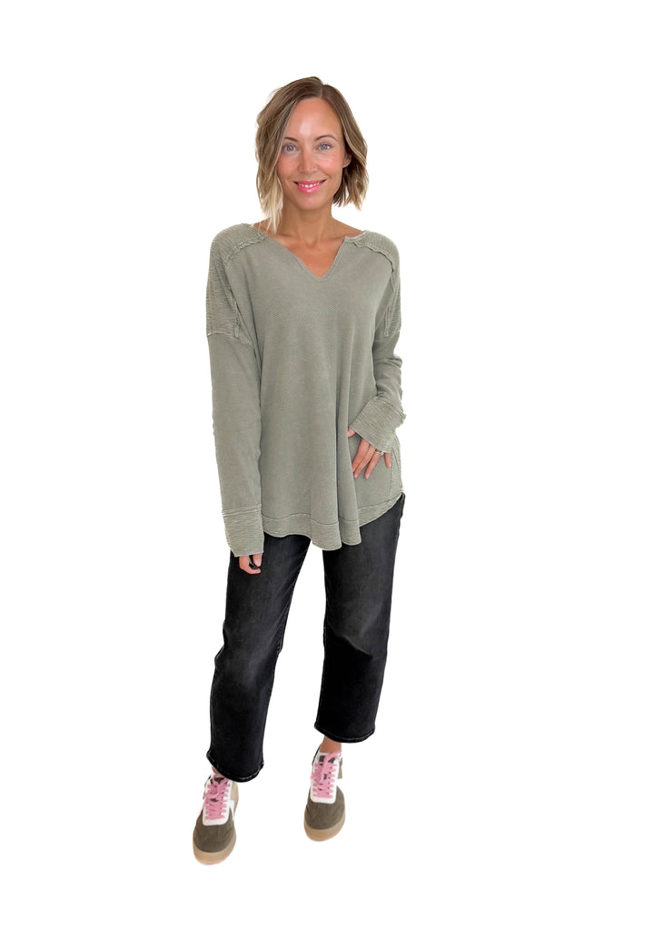 Shawna Waffle Long Sleeve Tunic- STONE