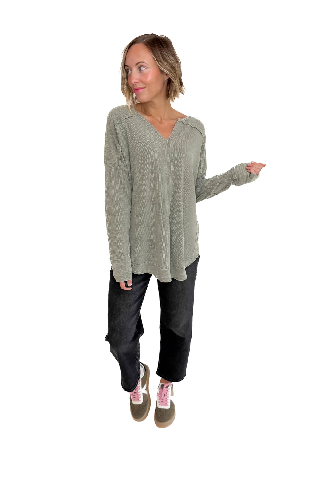 Shawna Waffle Long Sleeve Tunic- STONE
