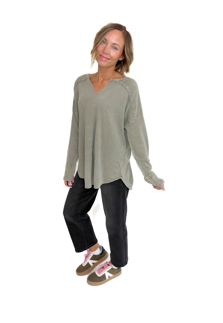 Shawna Waffle Long Sleeve Tunic- STONE