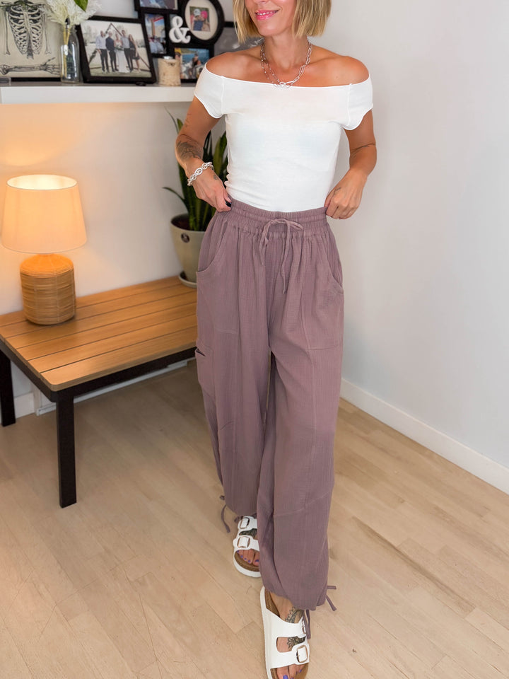 Goldie Cotton Gauze Harem Jogger- MUSHROOM