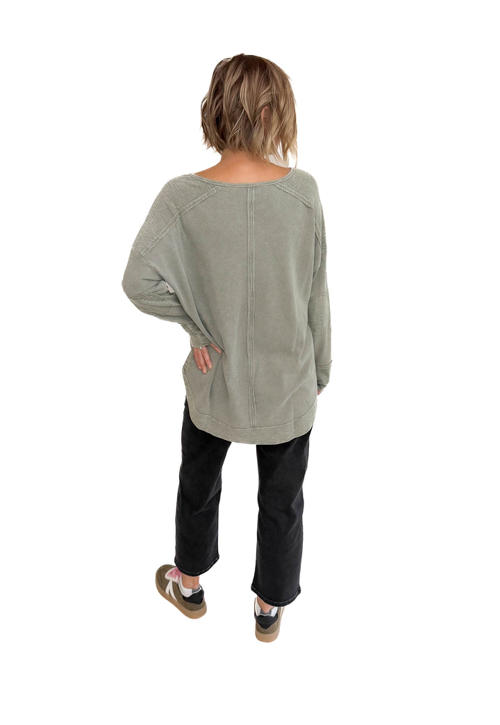 Shawna Waffle Long Sleeve Tunic- STONE
