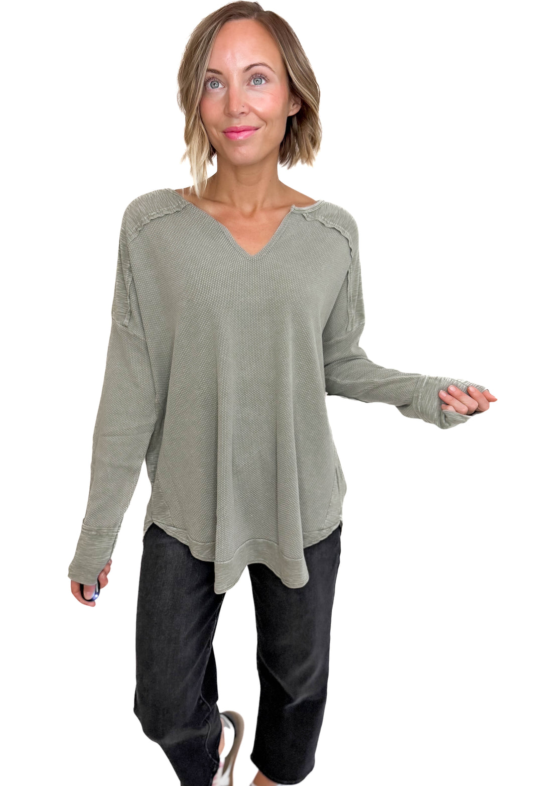 Shawna Waffle Long Sleeve Tunic- STONE