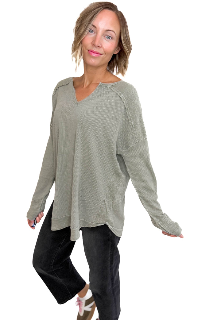 Shawna Waffle Long Sleeve Tunic- STONE