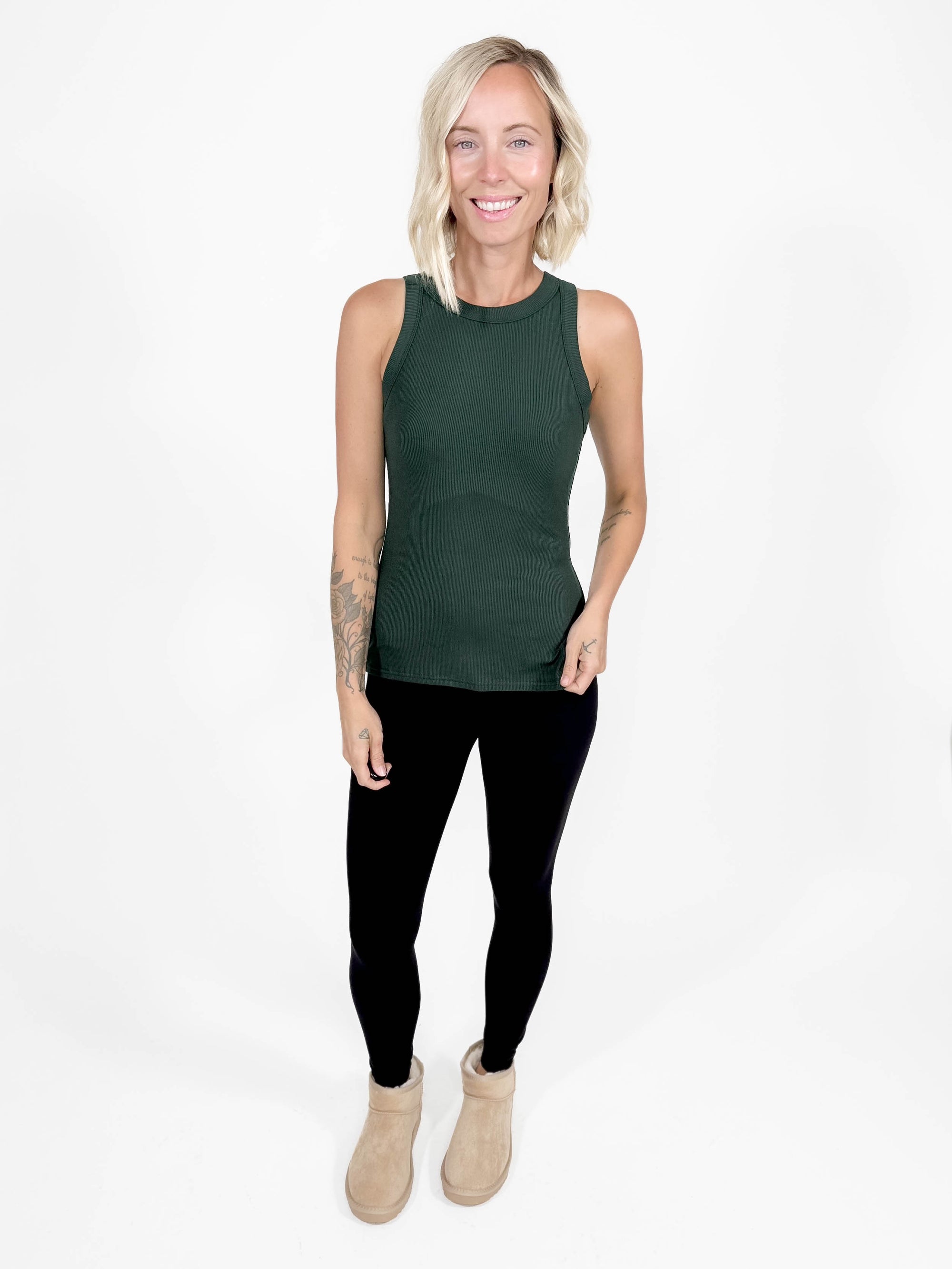 Gotta Have Ribbed Scoop Neck Tank- HUNTER GREEN-FINAL SALE