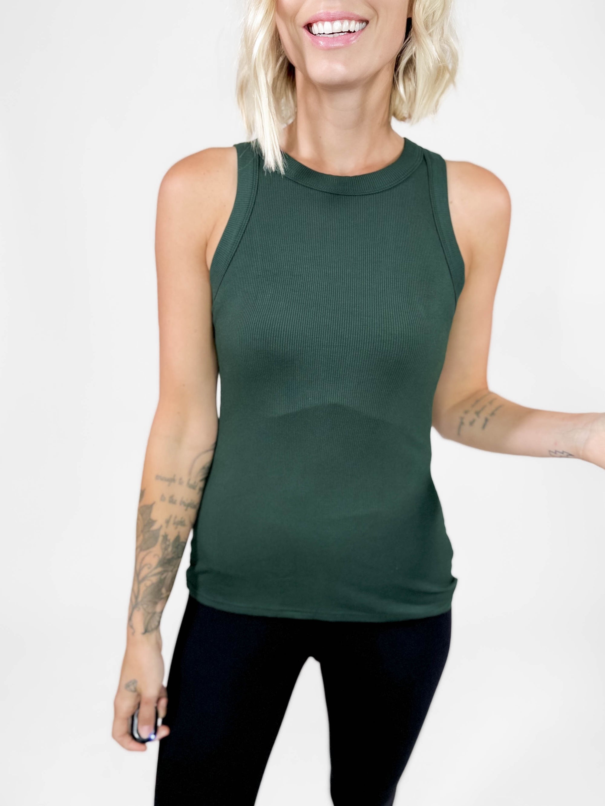 Gotta Have Ribbed Scoop Neck Tank- HUNTER GREEN-FINAL SALE