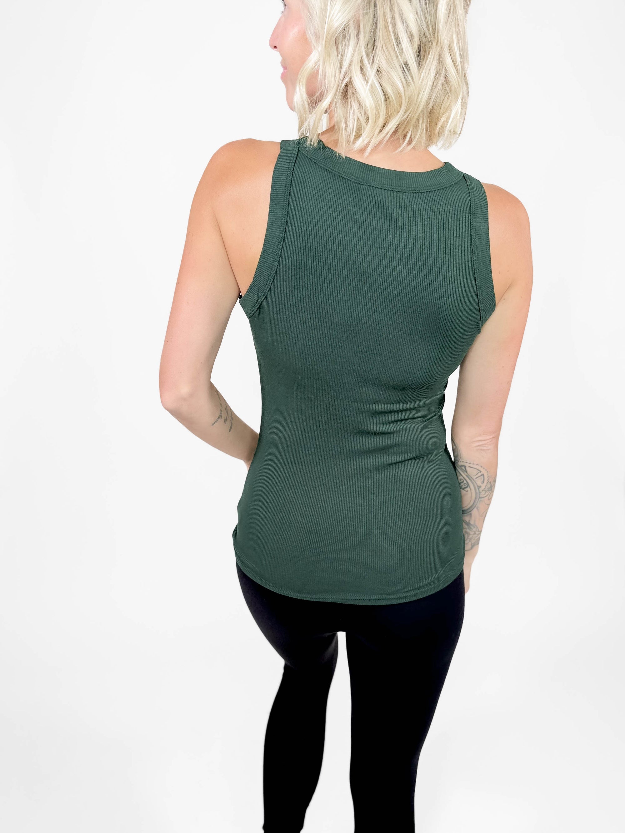 Gotta Have Ribbed Scoop Neck Tank- HUNTER GREEN-FINAL SALE