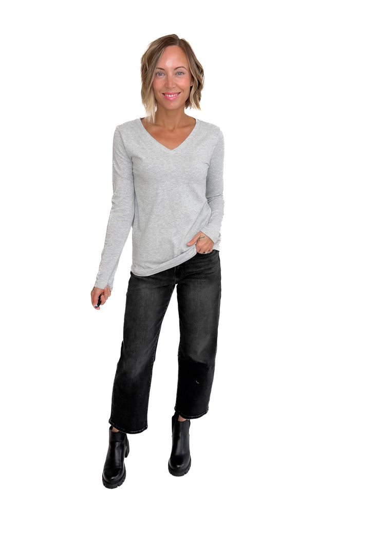 Sharon Stretch Cotton Long Sleeve- HEATHER GREY