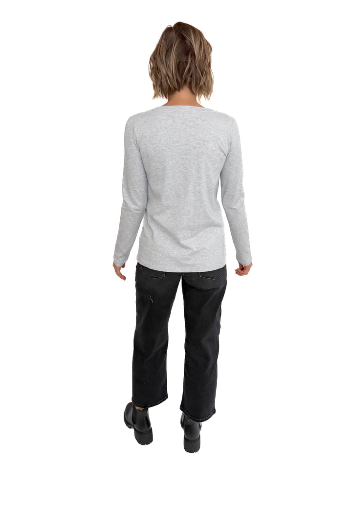 Sharon Stretch Cotton Long Sleeve- HEATHER GREY