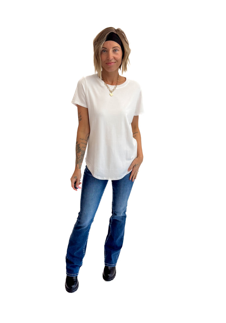 MONO B Arlene Soft Curve Pima Cotton Tee- WHITE