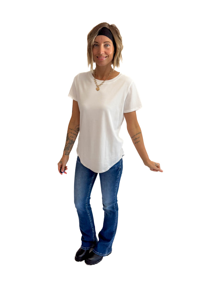 MONO B Arlene Soft Curve Pima Cotton Tee- WHITE