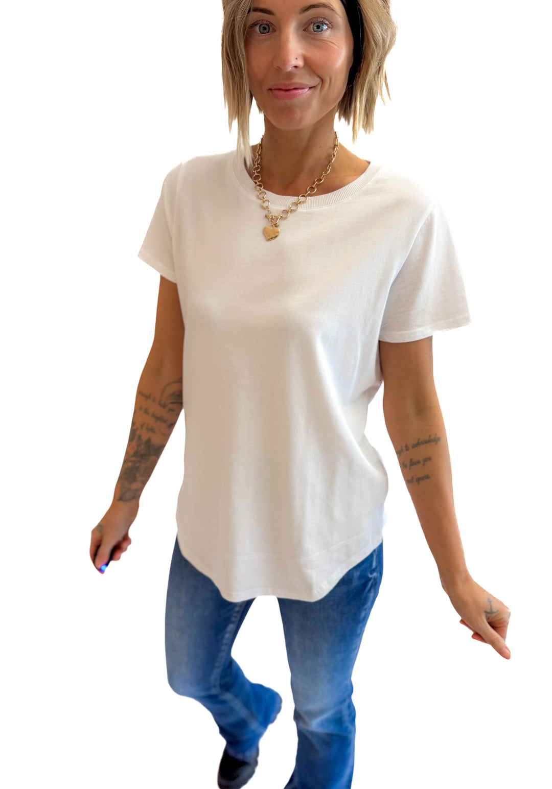 MONO B Arlene Soft Curve Pima Cotton Tee- WHITE
