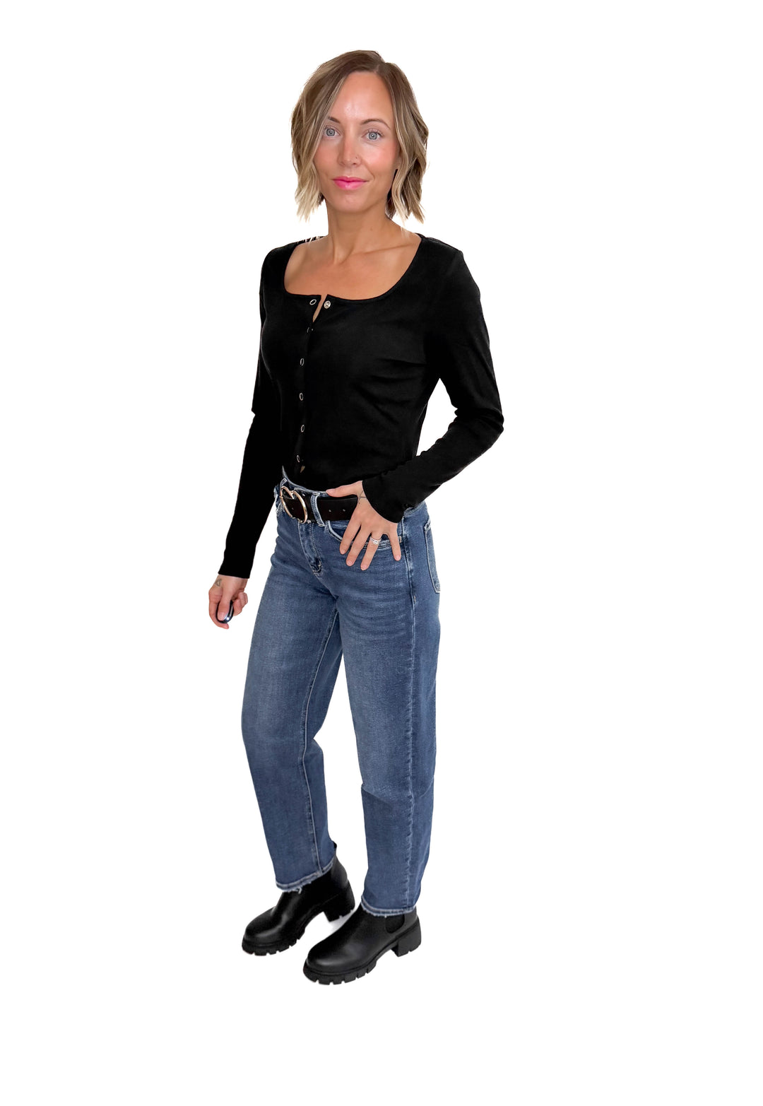 Jayda Long Sleeve Snap Button Cardigan- BLACK