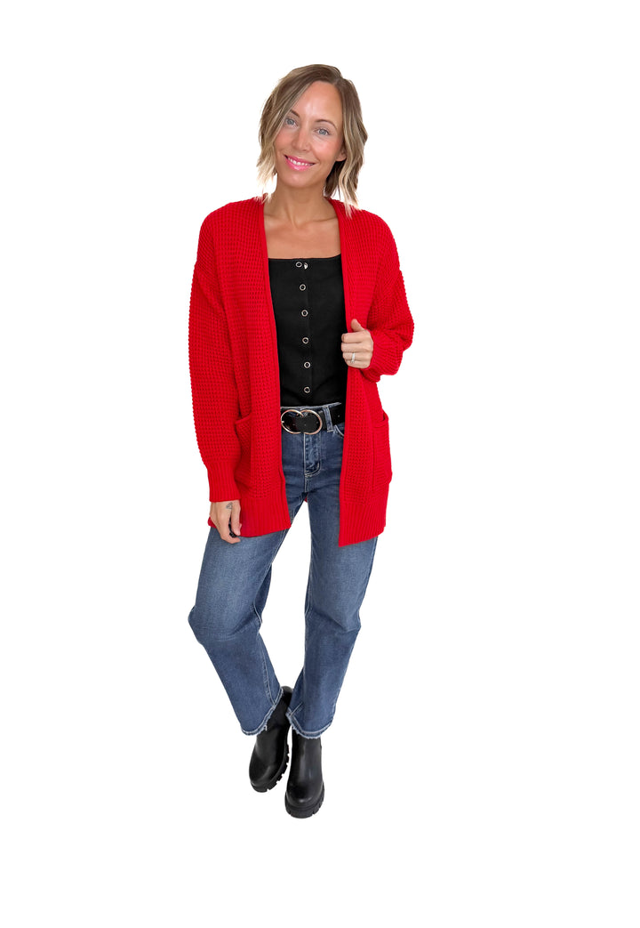 Marley Waffle Cardigan- RUBY