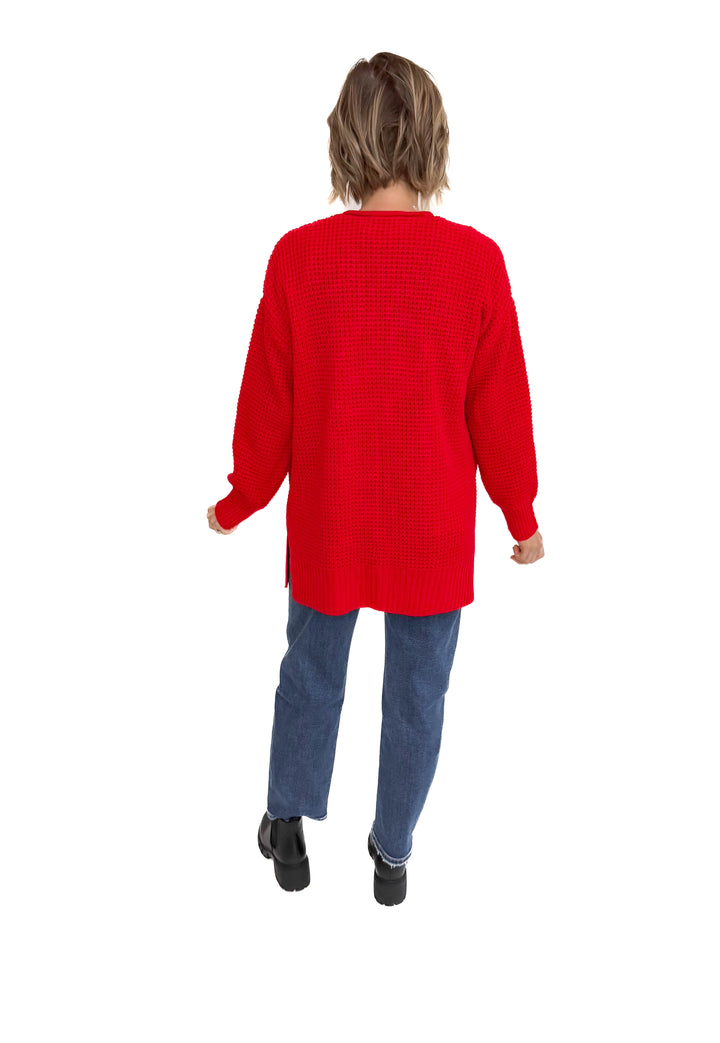 Marley Waffle Cardigan- RUBY
