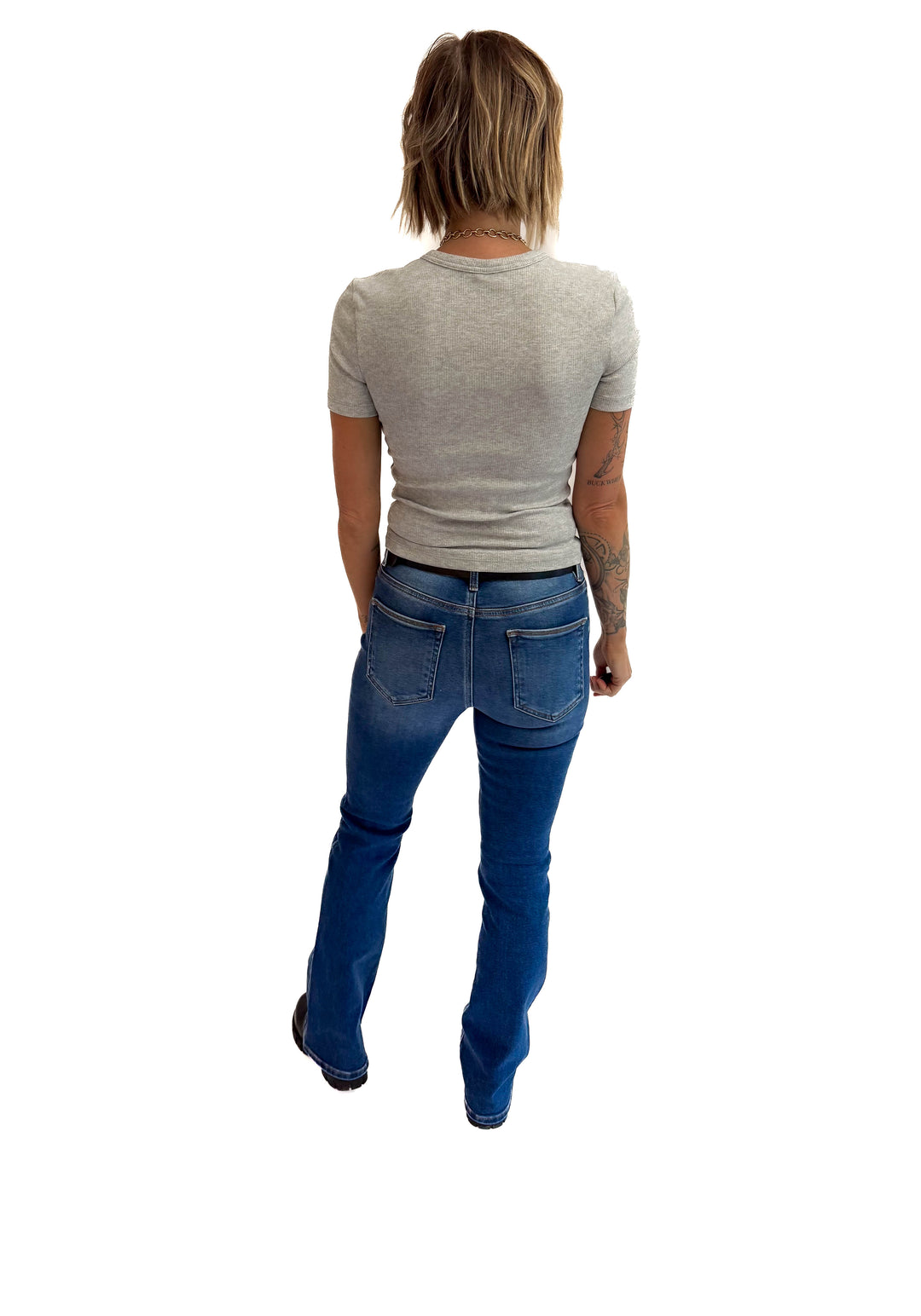 Only Val Cotton Ribbed Tee- LIGHT GREY MELANGE