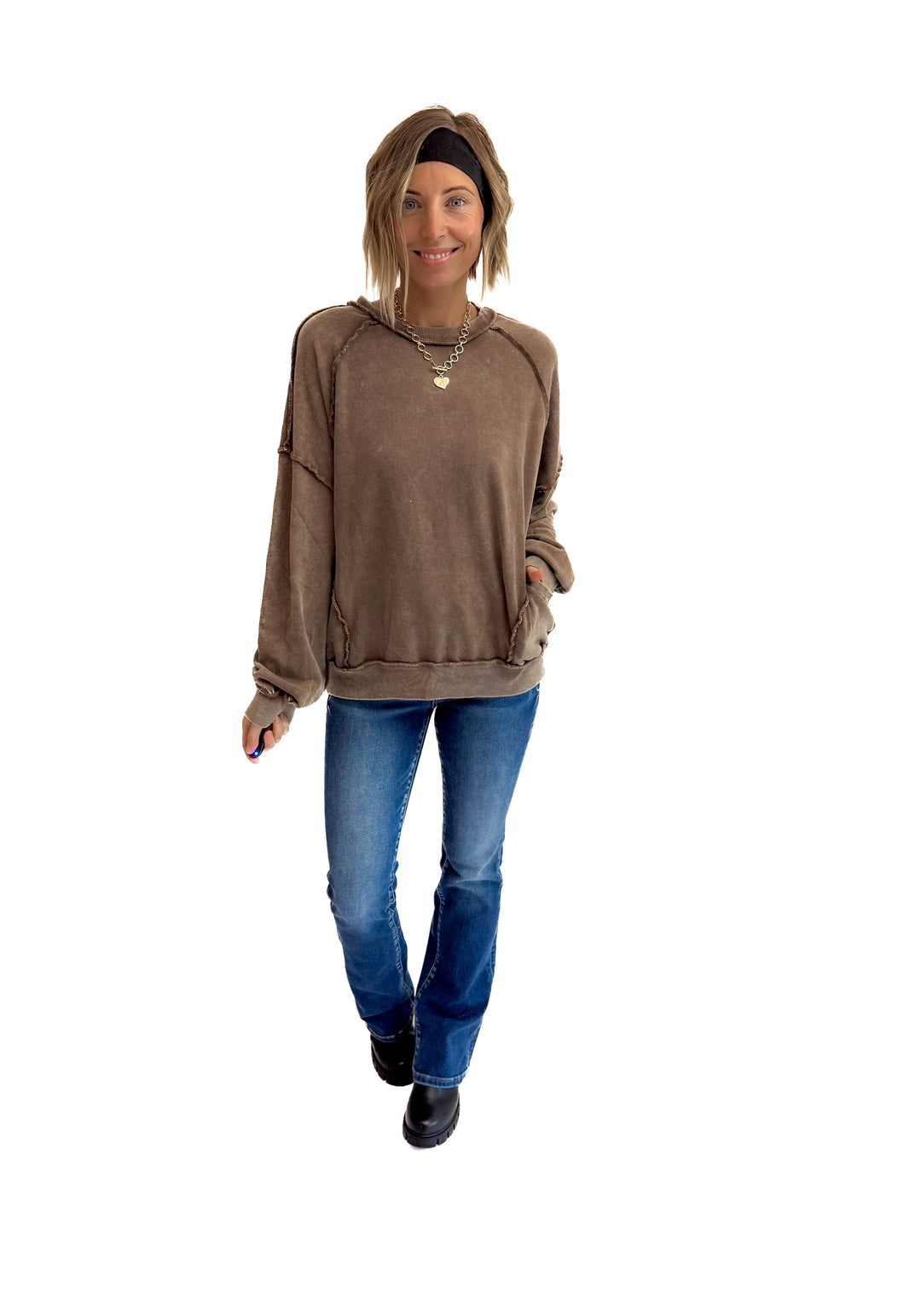 Forage Washed Pocket Pullover- CACAO