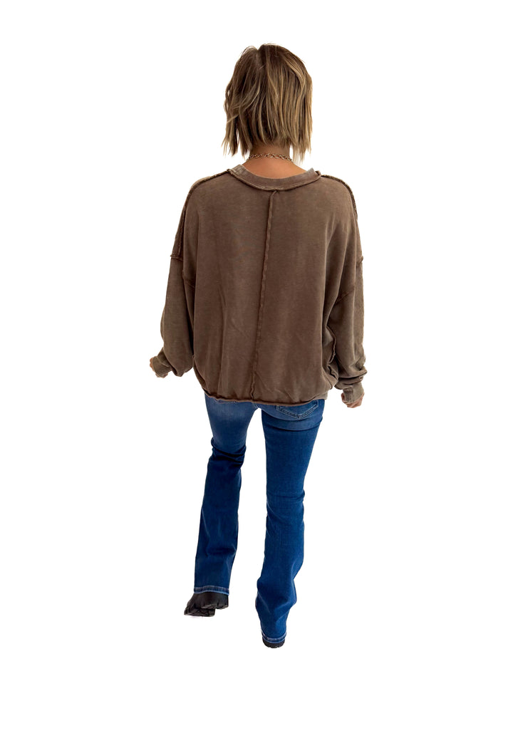 Forage Washed Pocket Pullover- CACAO