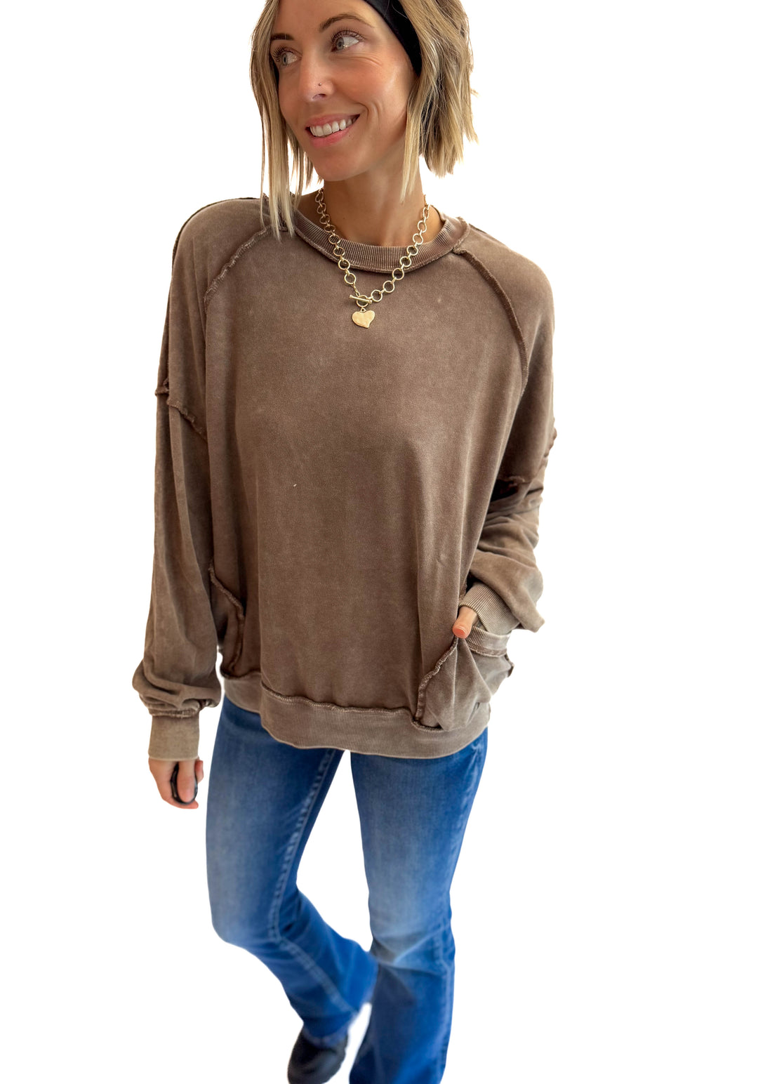 Forage Washed Pocket Pullover- CACAO