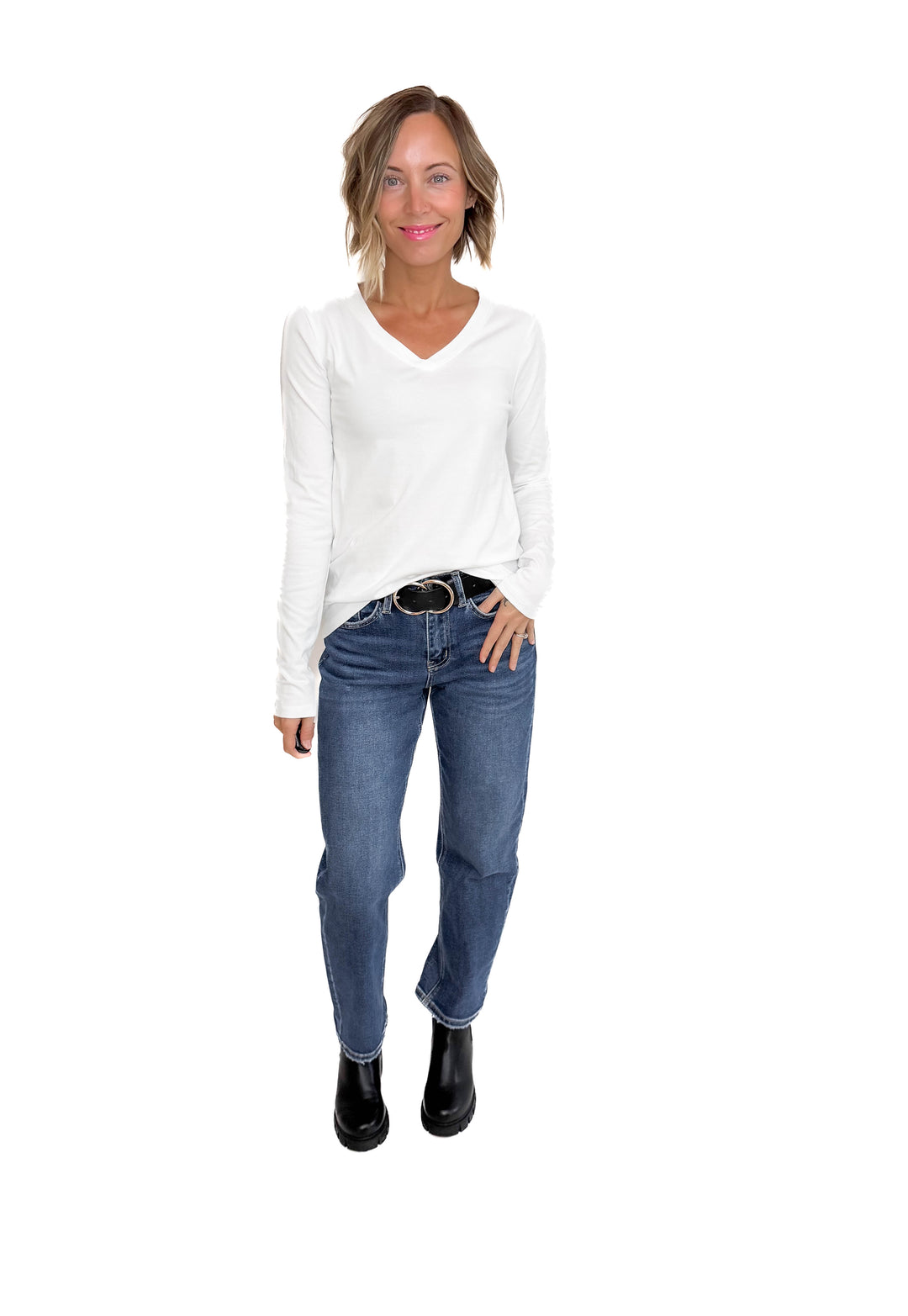 Sharon Stretch Cotton Long Sleeve- WHITE