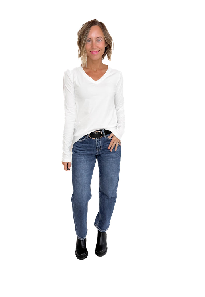 Sharon Stretch Cotton Long Sleeve- WHITE