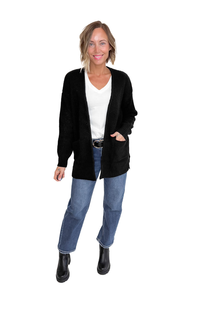 Marley Waffle Cardigan- BLACK