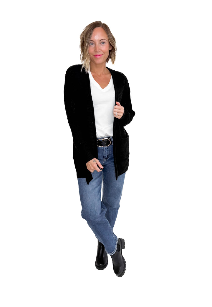 Marley Waffle Cardigan- BLACK