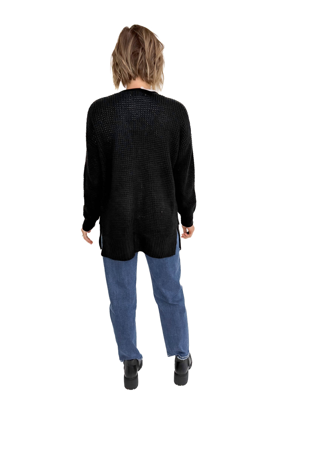 Marley Waffle Cardigan- BLACK