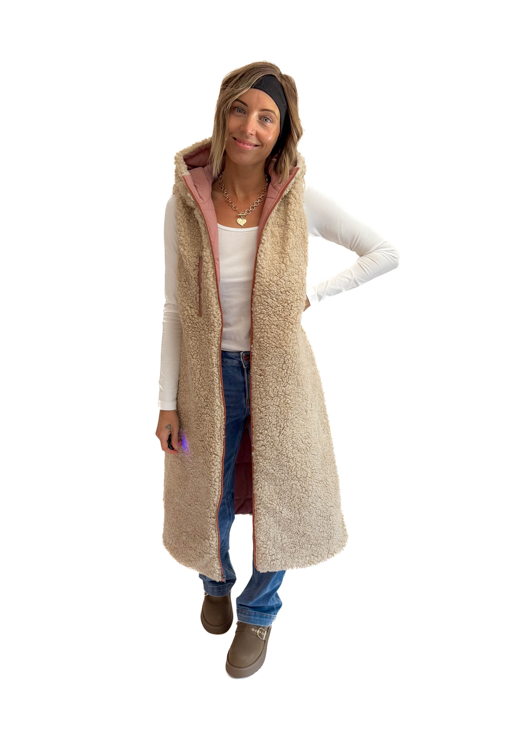 Blake Reversible Sherpa Puffer Vest- MAUVE