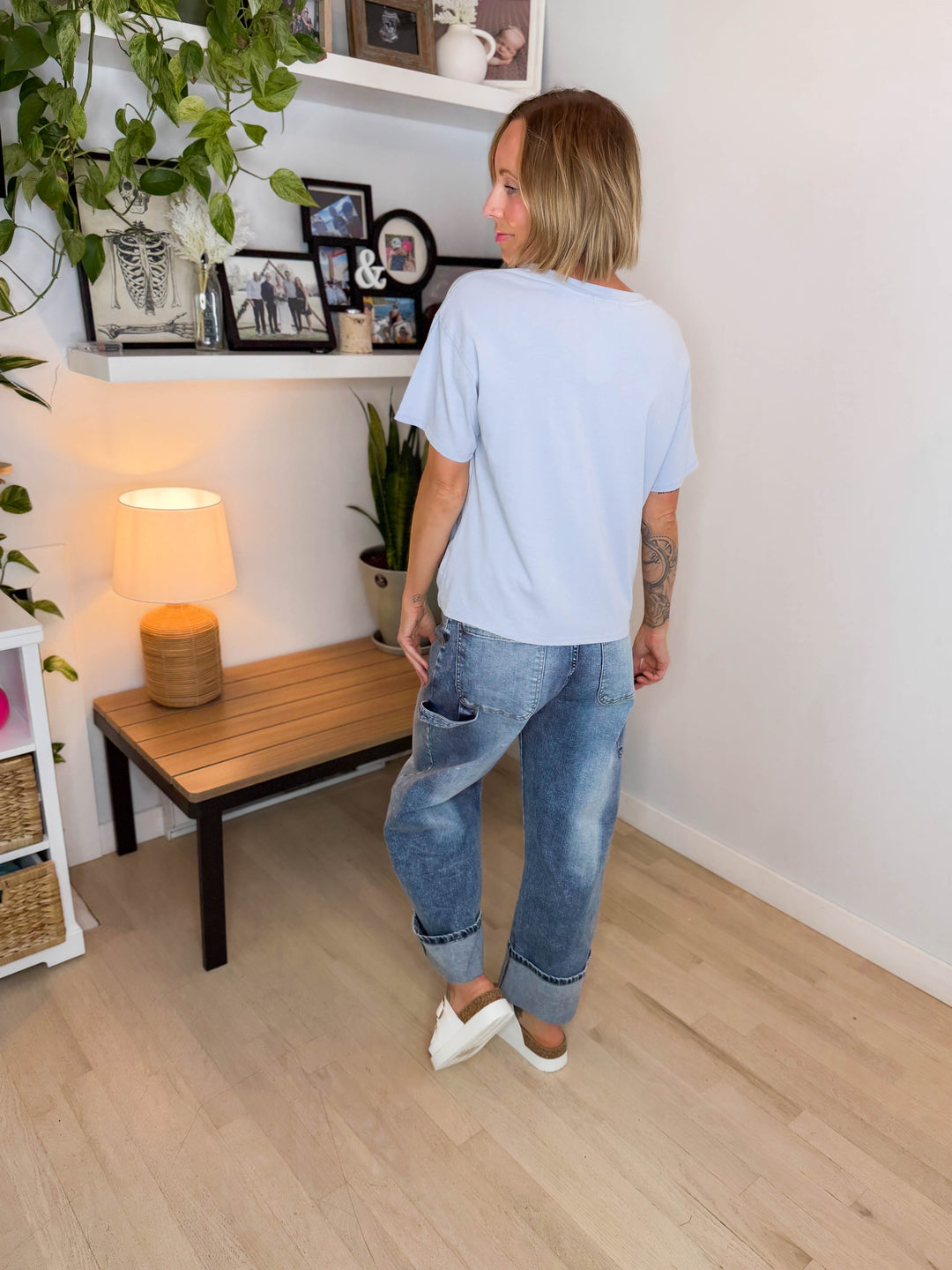 Prairie Sky Oversized Cotton T-Shirt- CHAMBRAY