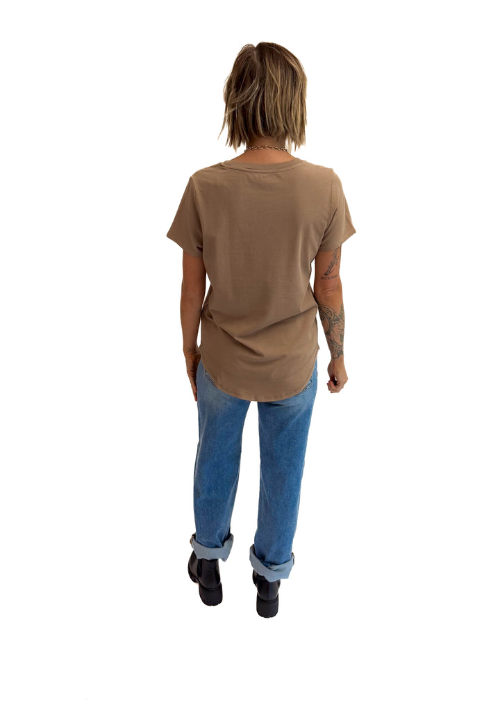 MONO B Arlene Soft Curve Pima Cotton Tee- SAND BEIGE