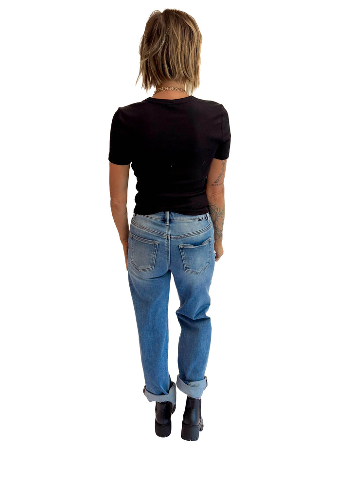 Only Val Cotton Ribbed Tee- BLACK