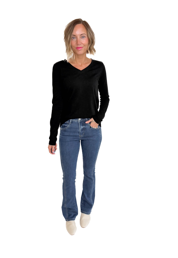 Sharon Stretch Cotton Long Sleeve- BLACK