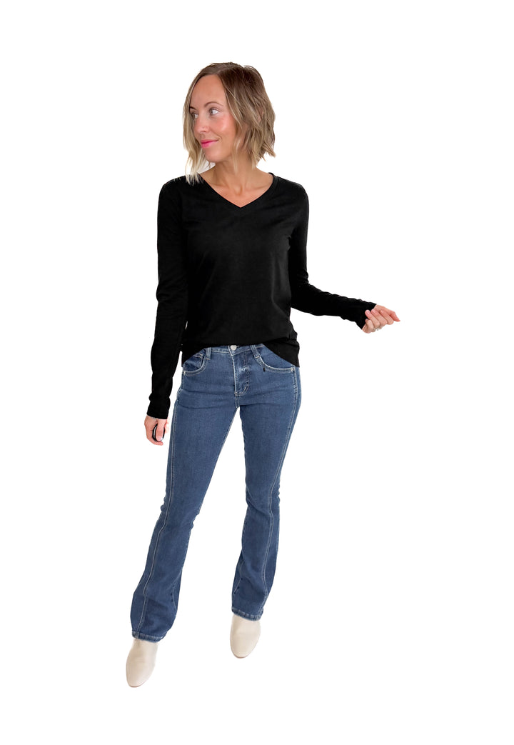 Sharon Stretch Cotton Long Sleeve- BLACK
