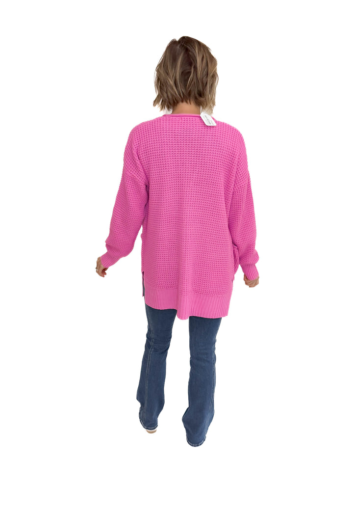 Marley Waffle Cardigan- CANDY PINK