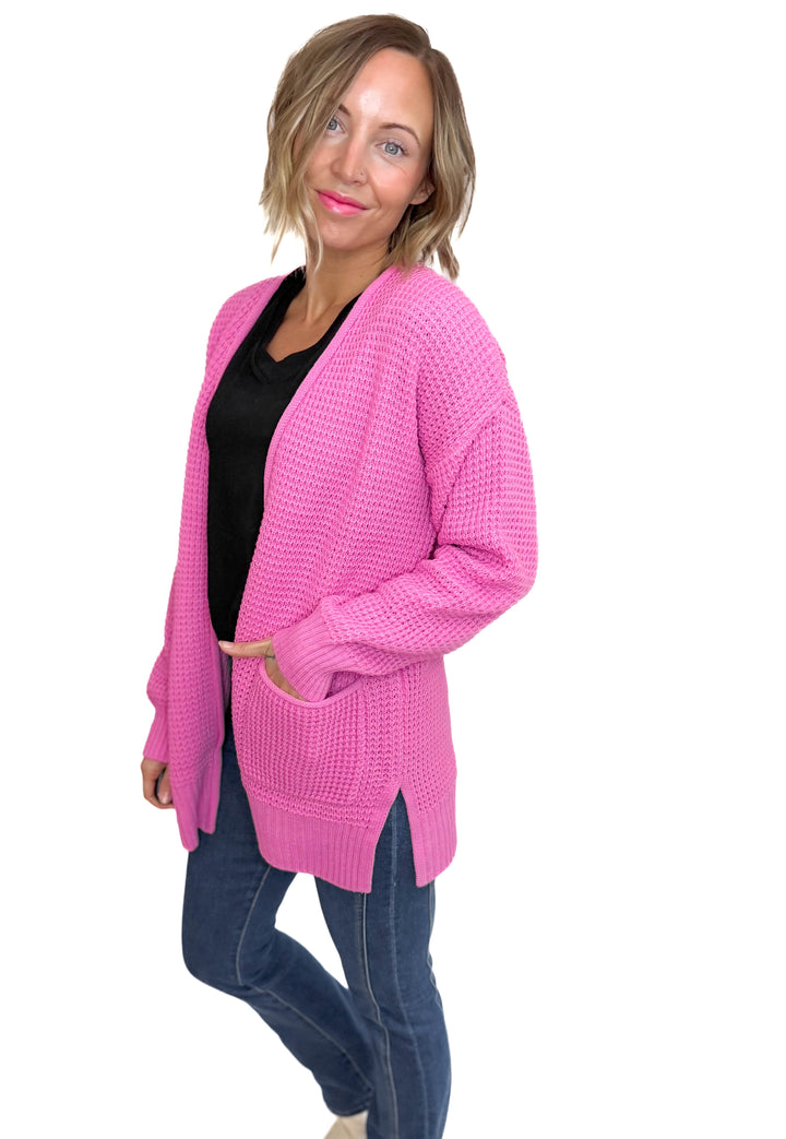 Marley Waffle Cardigan- CANDY PINK