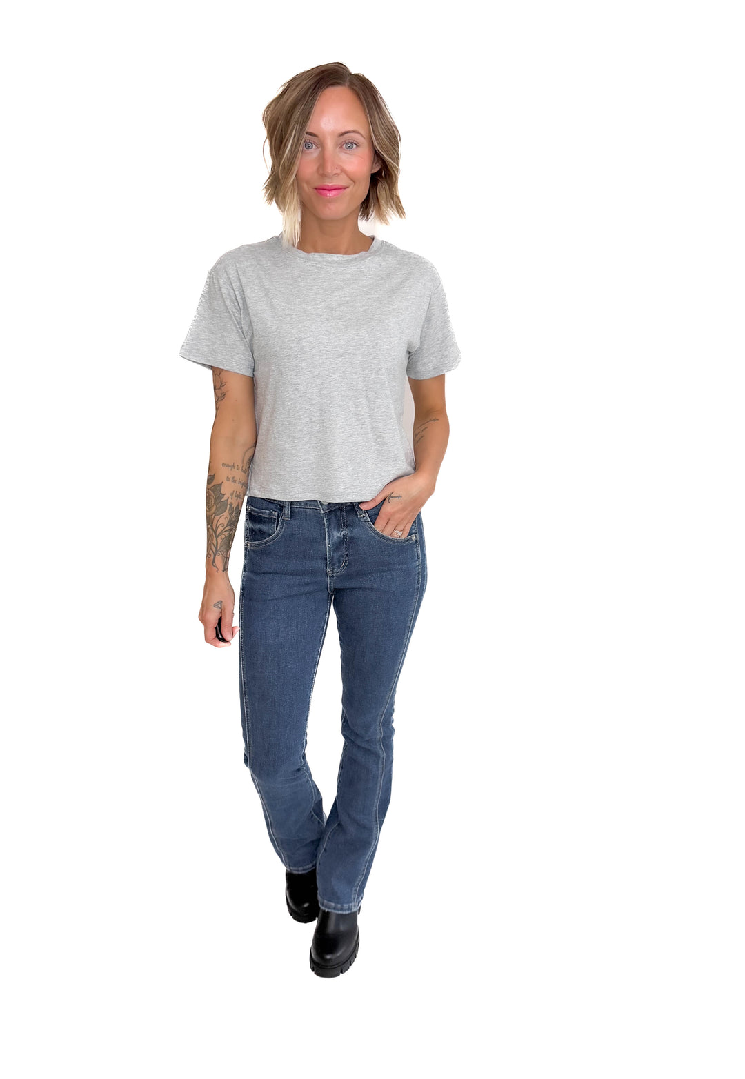 Nova Crew Neck Cropped T-Shirt- HEATHER GREY