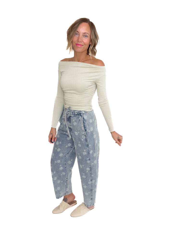 Thea Dandelion Washed Denim Drawstring Jogger- LIGHT DENIM
