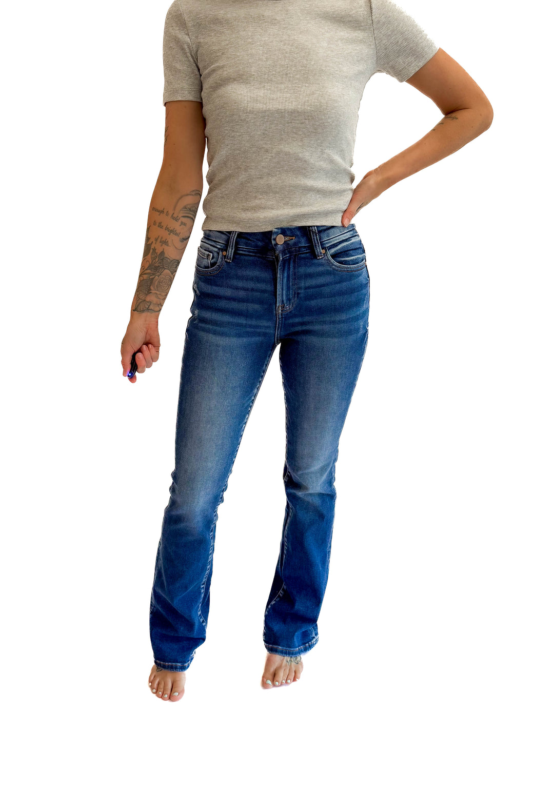 RISEN Darla High Rise Boot Cut Jeans- DARK WASH