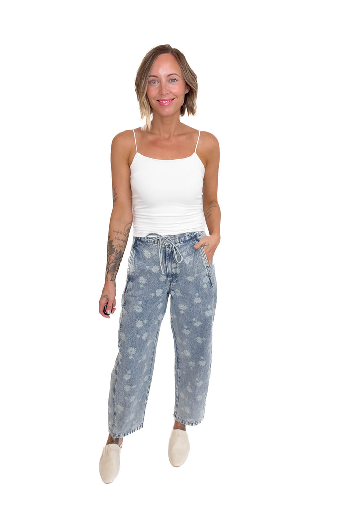 Thea Dandelion Washed Denim Drawstring Jogger- LIGHT DENIM