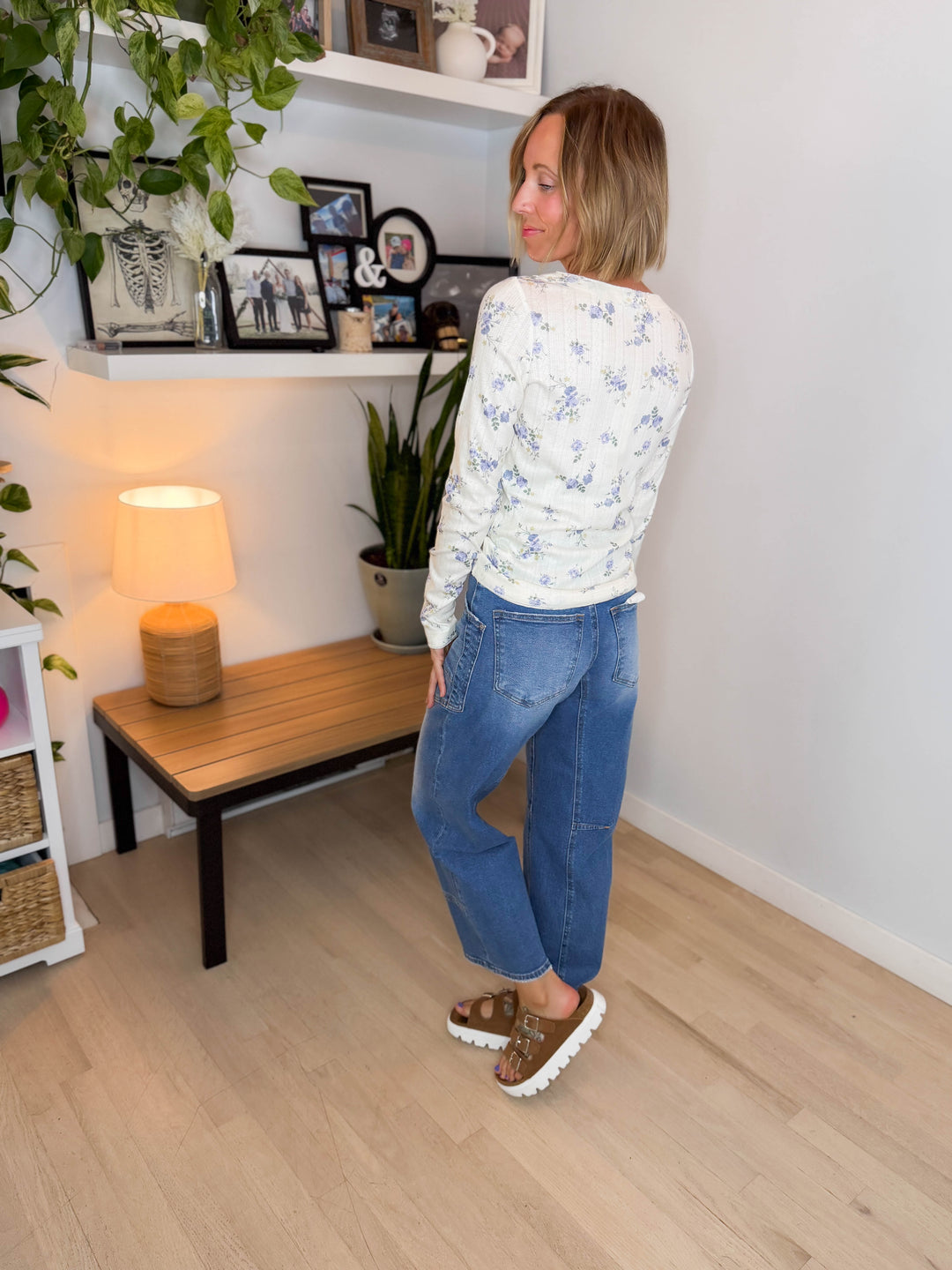 Tropez Floral Henley- CORNFLOWER