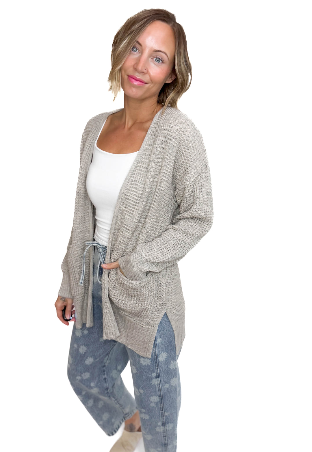 Marley Waffle Cardigan- HEATHER MOCHA