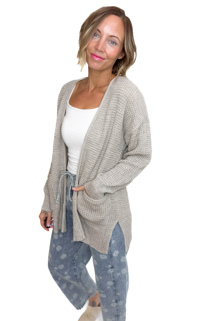 Marley Waffle Cardigan- HEATHER MOCHA