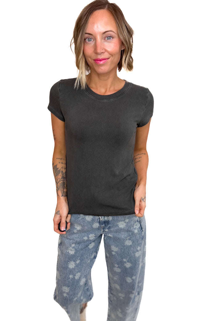 Colette Classic Ribbed T-Shirt- CHARCOAL