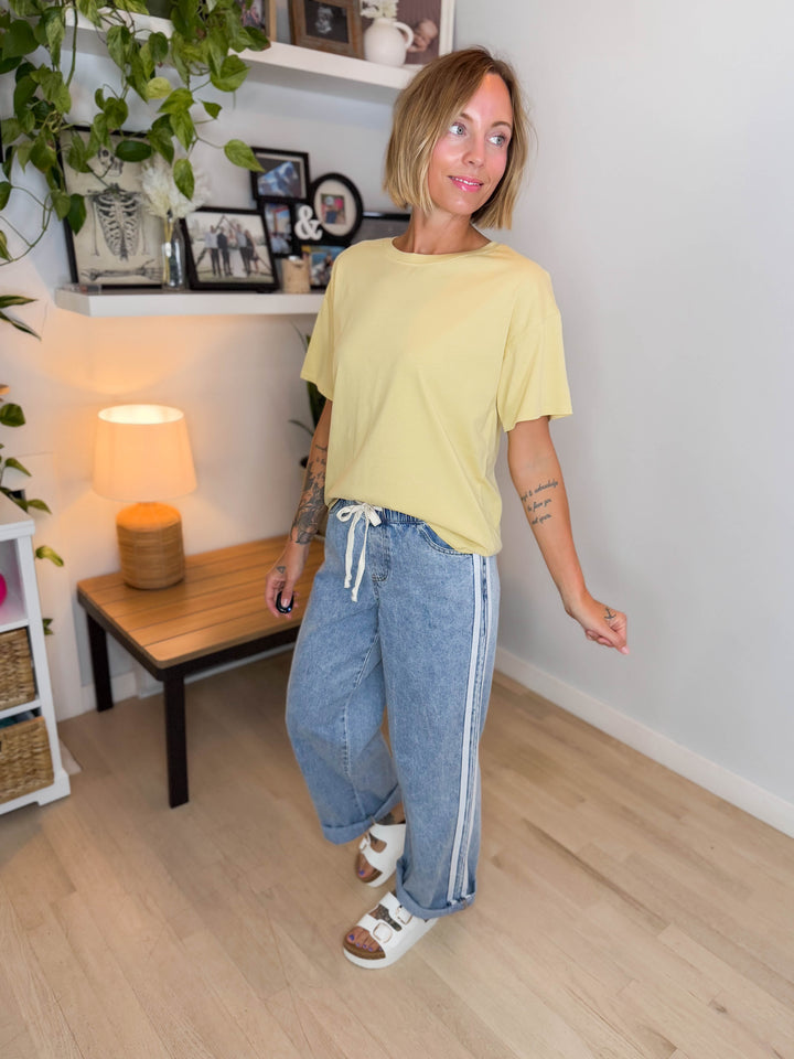 Prairie Sky Oversized Cotton T-Shirt- DUSTY YELLOW