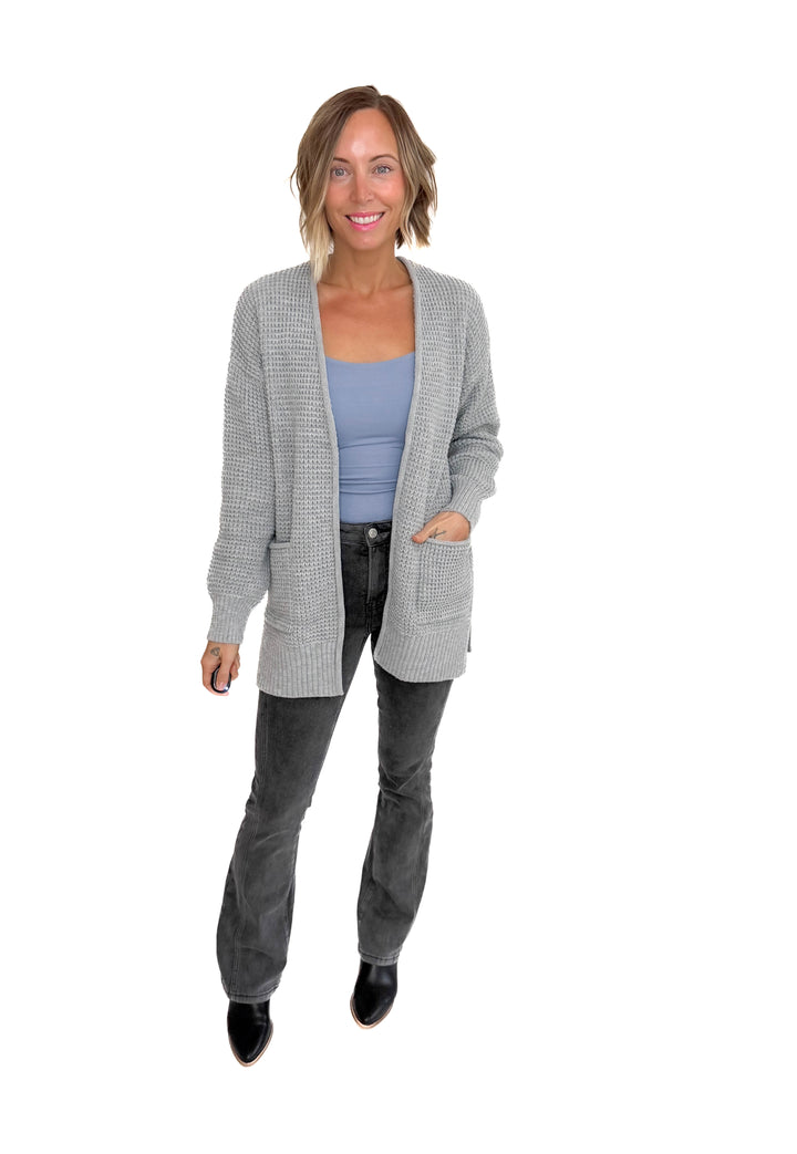 Marley Waffle Cardigan- HEATHER GREY