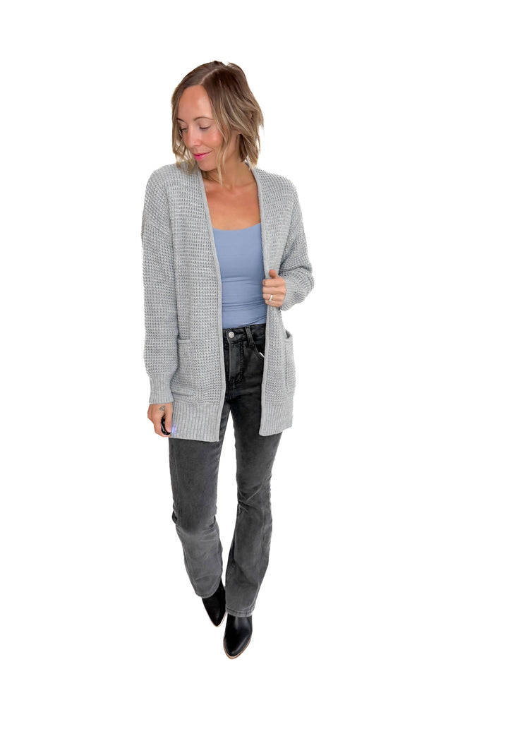 Marley Waffle Cardigan- HEATHER GREY